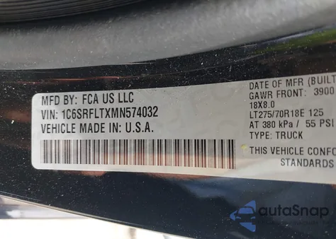 2021 Ram 1500 Rebel 4X4 5'7 Box из США, поврежденный, VIN 1C6SRFLTXMN574032